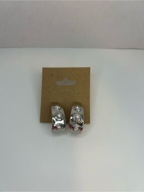 INC International Concepts Silver Hoop Earrings with Rhinestone Accents